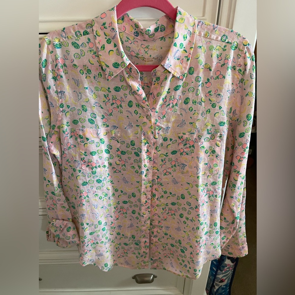 Lilly Pulitzer Pink and Green Ladies Linen Top